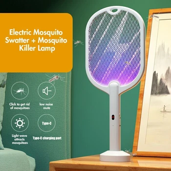 3 In 1 Electric Mosquito Swatter Mosquito Killer Lamp Killer Insect Killer 3000V Type-C Rechargeable Mosquito Killer Fly Killer 1