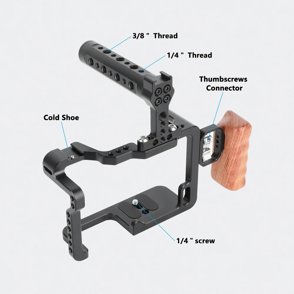 Full Camera Cage With Aluminum Top Cheese Handle & Left Wooden Handle Grip & Sho