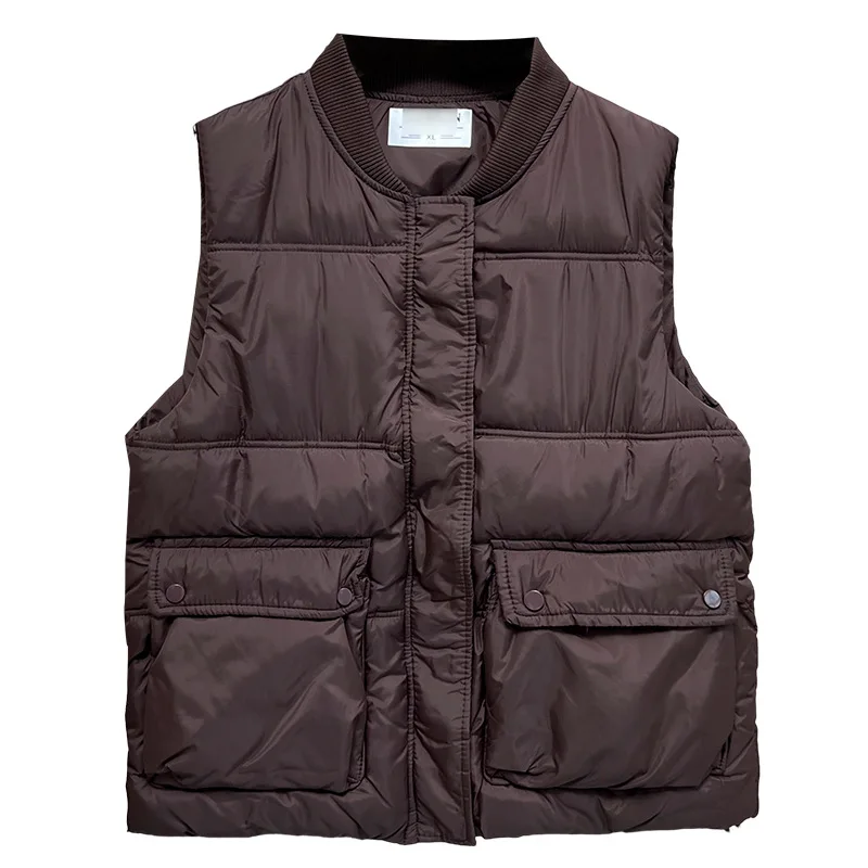 Plus Size Women Parka Winter Warm Casual Fashion Baseball Collar Sleeveless Vest Cotton-padded Jacket 8802