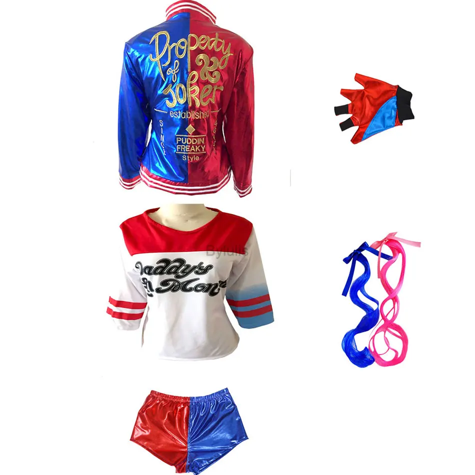 Girls Women Quinn Costume Adult Suicide Harley Stitched Jacket Squad Accessories Monster Joker Cosplay Halloween Costume Outfit