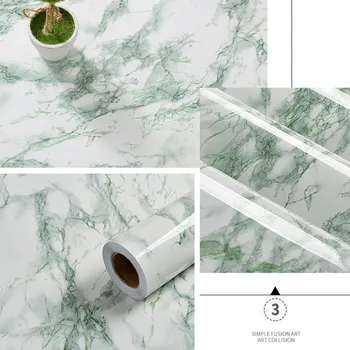 สติกเกอร์หินอ่อนห้องครัวฟิล์มกันน้ํามันเตากันน้ําความชื้น Self-Adhesive วอลล์เปเปอร์เคาน์เตอร์ตู้ Renovation กระเบื้อง 31