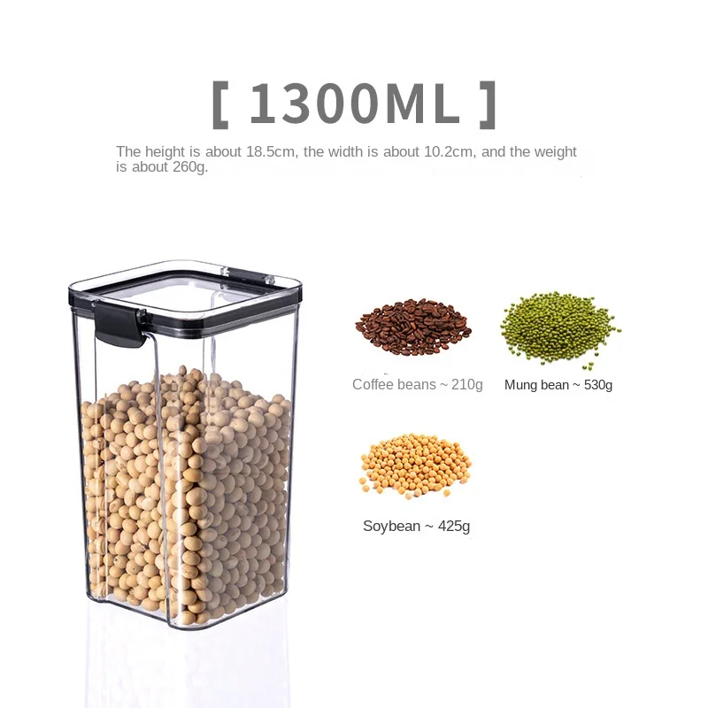 Set of 5 Stackable Transparent Food Storage Containers - Plastic Pantry Organizer Sealed Jars