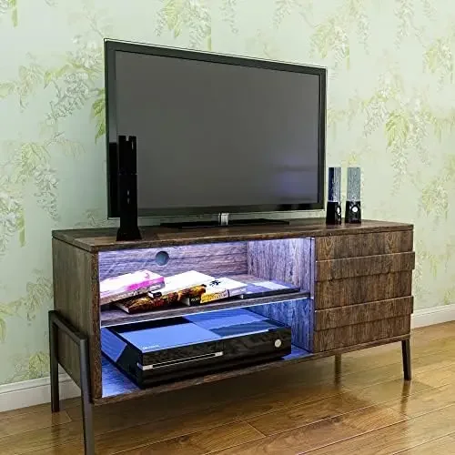 

TV Stand Entertainment Center for 75 Inch TV, Modern High Glossy Media Furniture Cabinet with 2 Drawers and 2 Open Shelves, Blac