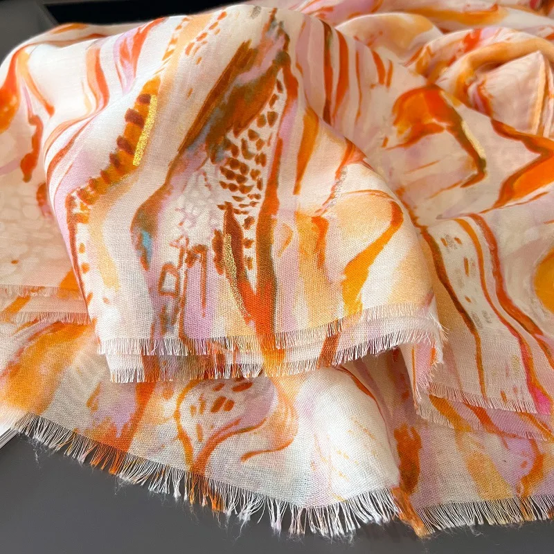 Lurex Glitter abstrakte Malerei Fransen Viskose Schal Schal Dame hochwertige Wrap Pashmina gestohlen Bufandas muslimischen Hijab 180*90cm – Detail 12