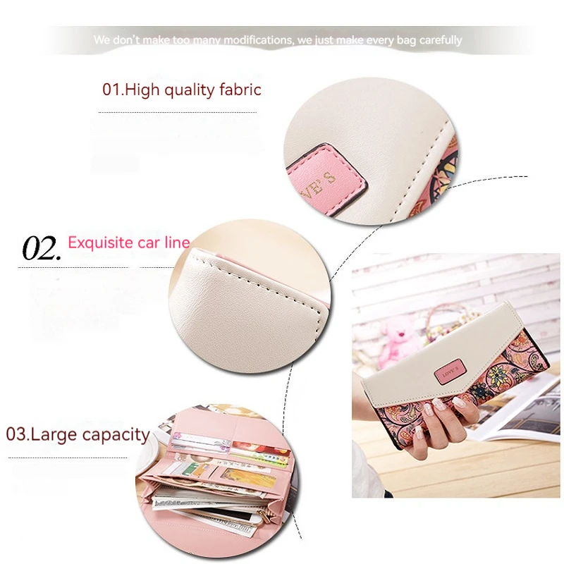 Fashion Wallet for Women's Leather Long Bifold Wallet Clutch Bag with Zipper Coin Pocket Lady Prints Card Holder Purses Handbag 3
