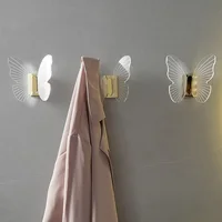 Transparent Acrylic Towel Hook Gold Butterfly Shape Wall Mounted Clothes Hooks Decorative Bathroom Robe Hook Hangers Keys Racks 2