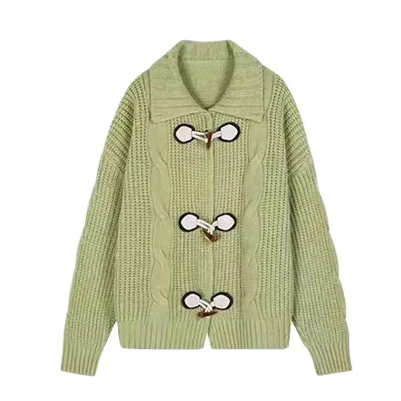Autumn Maternity Sweaters Korean Style Long Sleeve Turn-down Collar Horn Button Fly Pregnant Woman Knitted Coats Cardigans