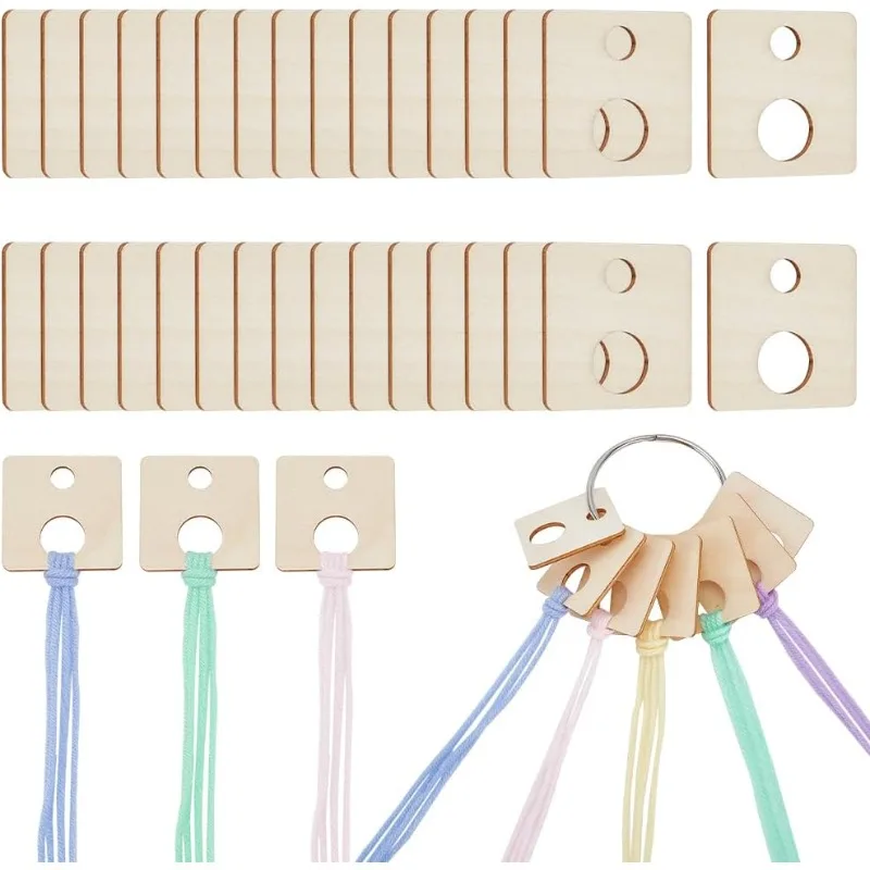 80Pcs Wood Thread Drops Square Floss Drops Bobbin Cross Stitch Thread Organization with Iron Floss Ring