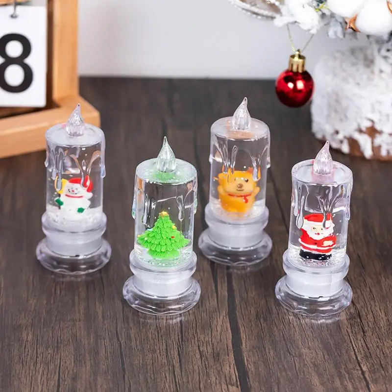 Christmas Electric Candles Led Flameless Electric Candles Lamp Battery Operated Santa Snowman Snowflake Night Water Flow Lantern 6 pcs led fake candle lights flameless small candles christmas decorative flickering pillar battery candles wedding party light