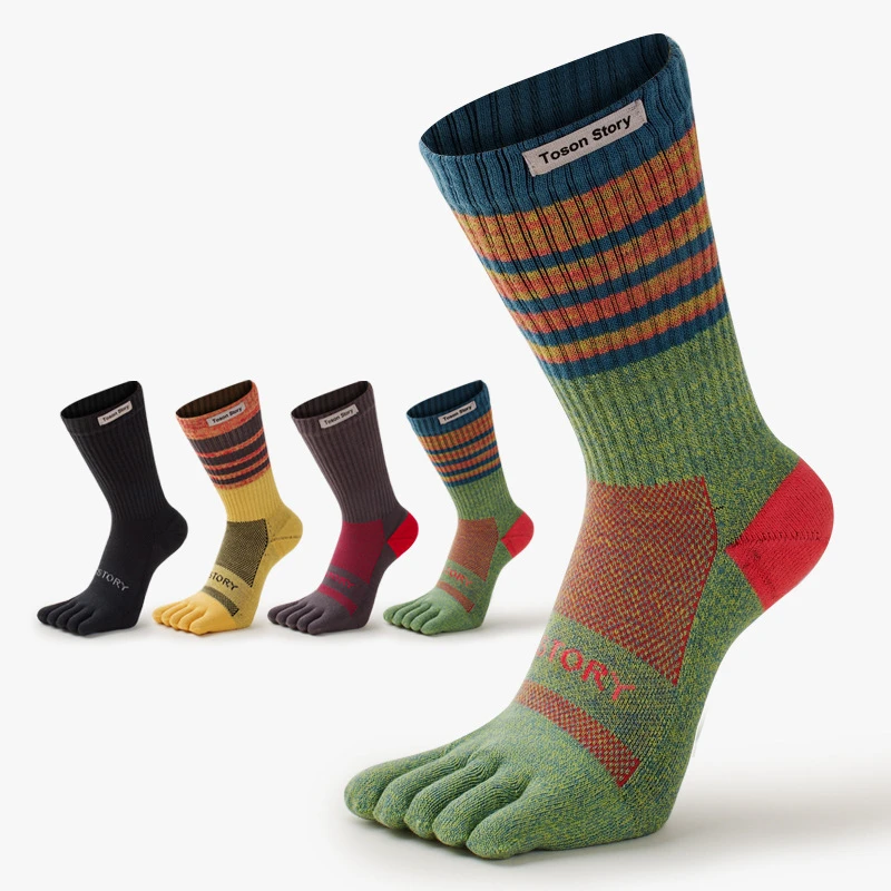 Sports socks Cotton Men's Sports Five Finger Socks Sweat Absorption Anti-odor Autumn Winter Towel Base Terry Long Tube Split Toe Socks 2025