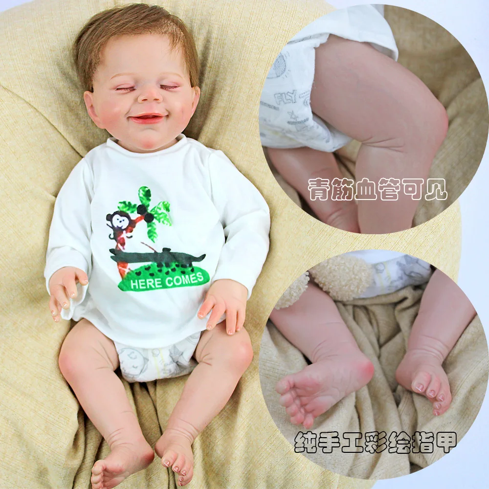 

46CM 3D-Paint Skin Soft Silicone Reborn Baby Boy Girl Doll April Newborn Bebe Real Alive Dolls With Vascular Vein Dress Up