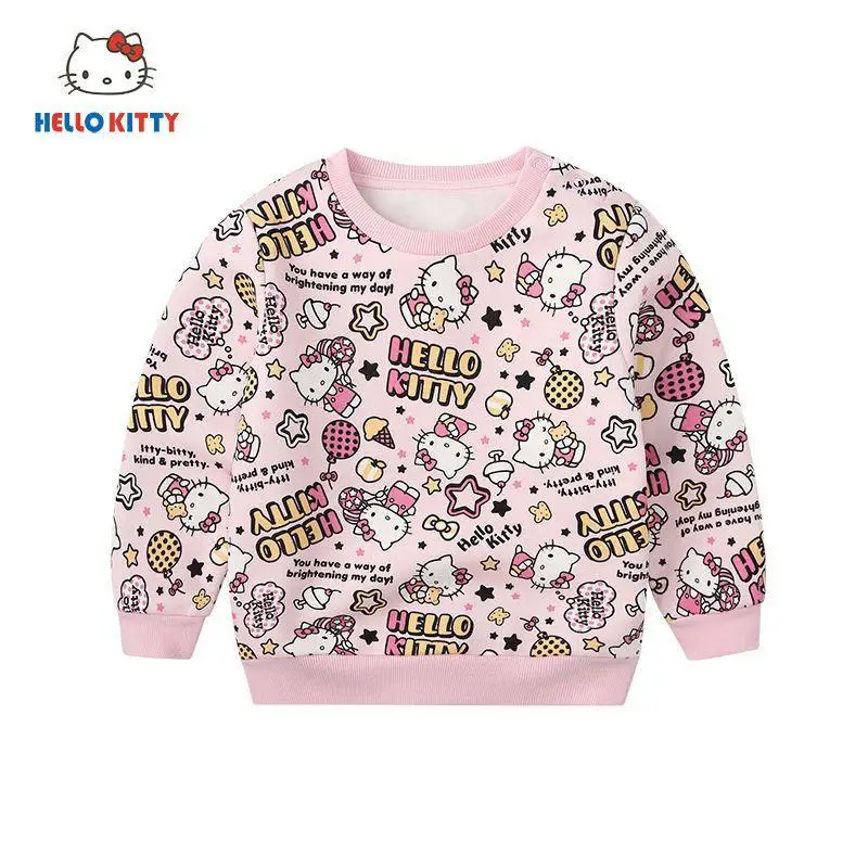 

Kawaii Cartoon Sanrios Plush Sweatshirt Hellokittys Cute Anime Girls 2024 New Style Infants Printing Fleece for Warmth Hoodie
