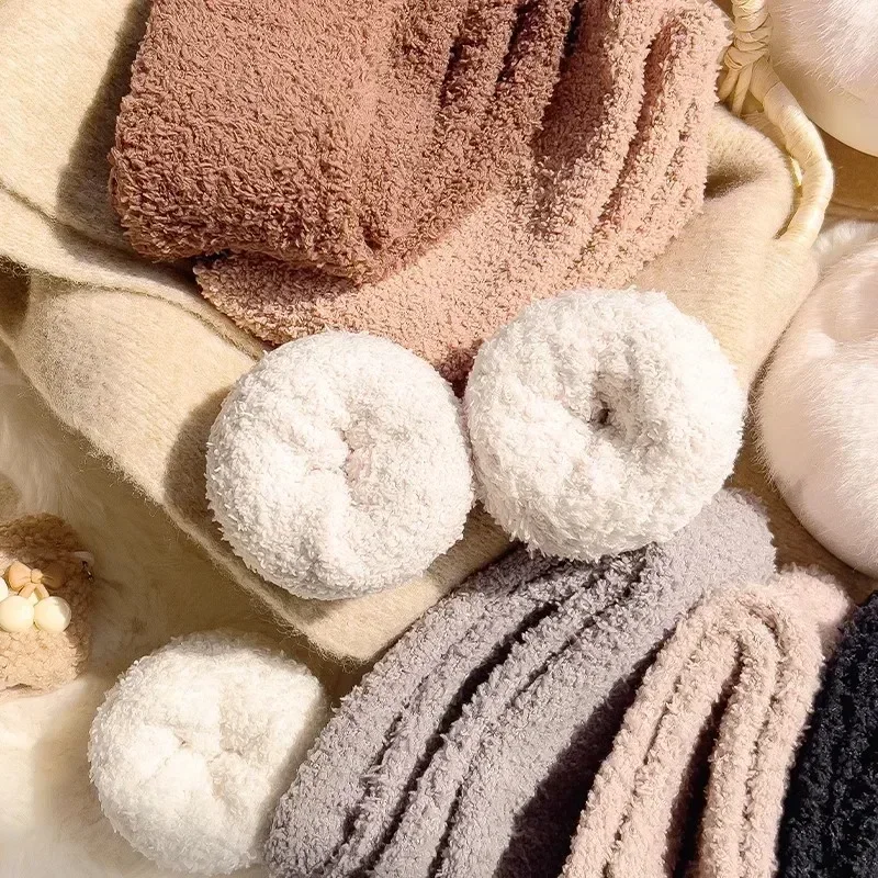 Winter Herren Halbe Fleece Socken Thermo Korallen Fleece Reine Farbe Warm Verdicken Weiche Mid-rohr Boden Hause Schlafen socken für Frauen – Detail 31