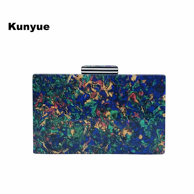 

Brand Design Wallet Women Classical Blue Sequins Acrylic Evening Bag Luxury Bar Multi Colors Marble Clutch Purse Banquet Handbag