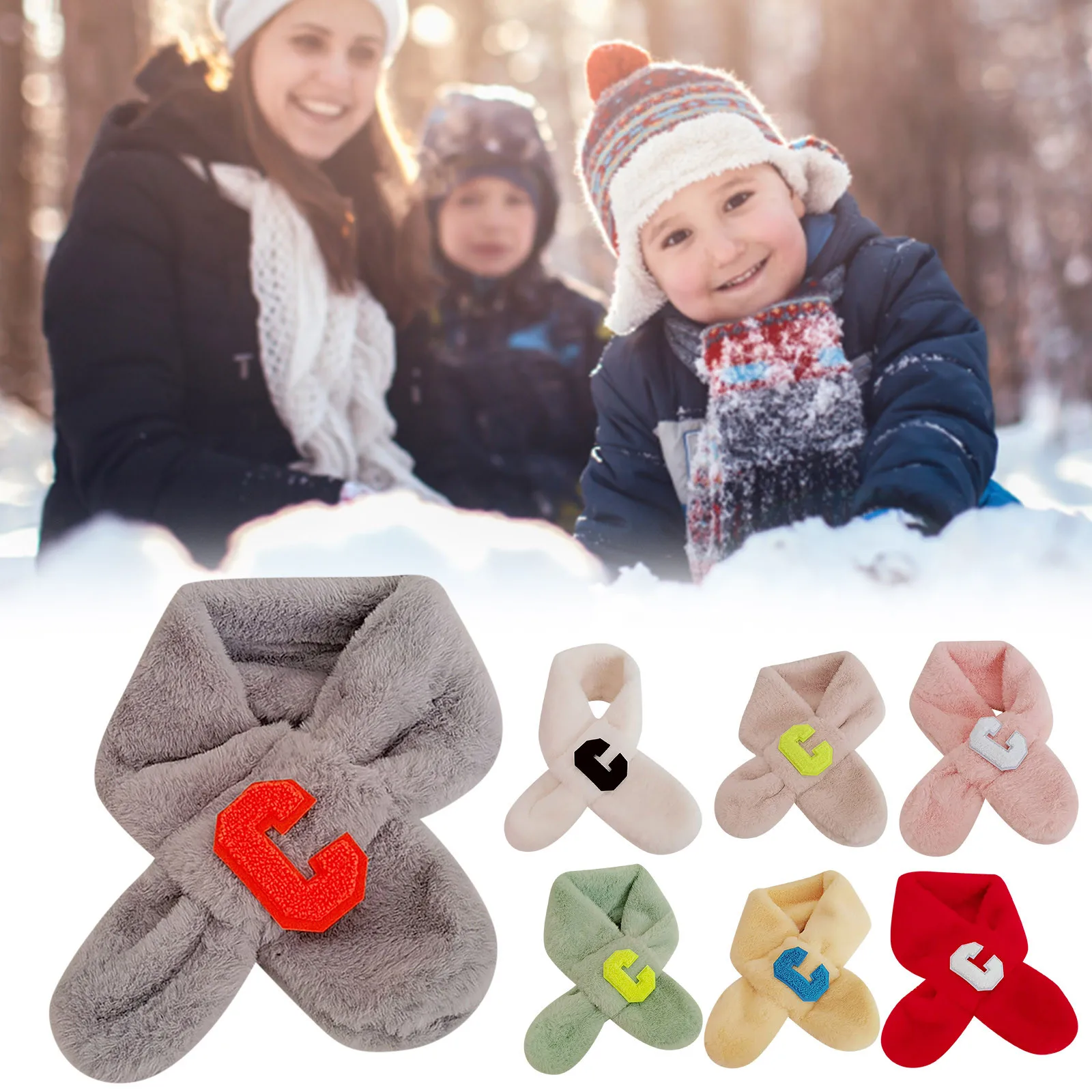 

Children'S h Scarf Winter Thickening Warm Imitation Rabbit 1 To 10 Years Old Boys And Girls Letter C Baby Scarf