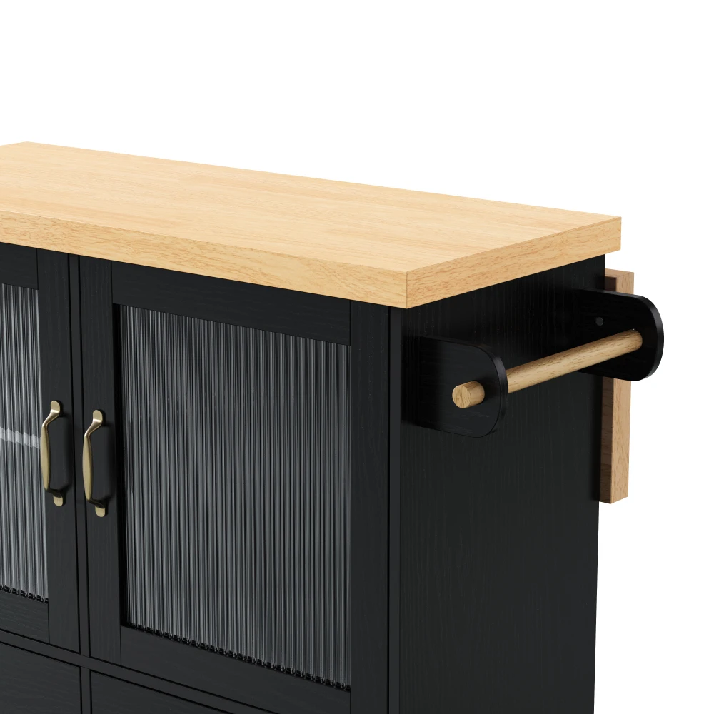 Moderne mobile Kücheninsel mit Rollen und ausziehbarem Esstisch, Küchenwagen mit Weinglashalter und Stauraum – Detail 22