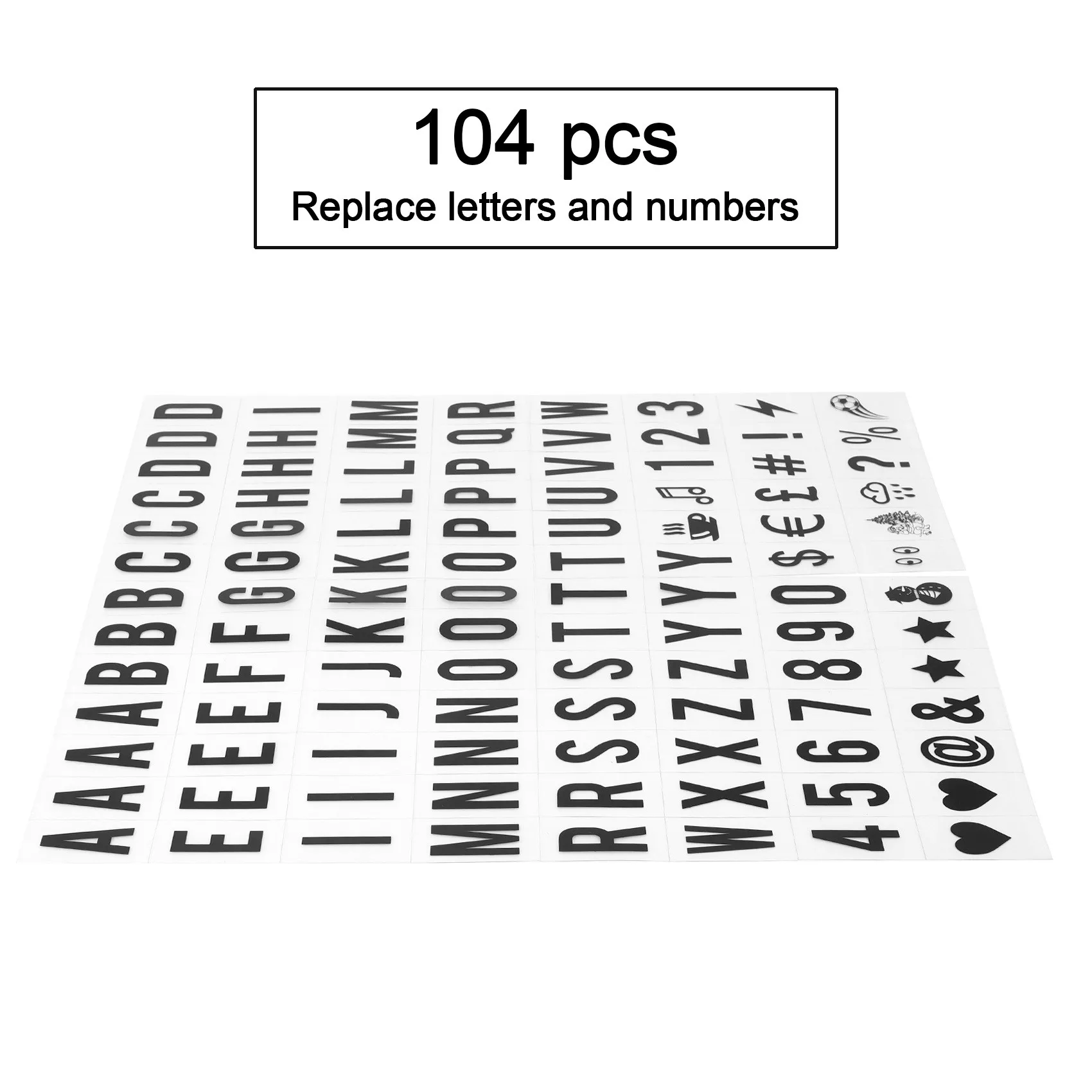 Lightbox Replacement Letters 104pcs Cinematic Lightbox Replacement Letters & Numbers Signs black for A4 Light Up Letter Box Sign Message Board 65.4x35mm(LED