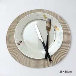 Braided Non-Slip Round Placemats - Washable Mixed Color Dining Table Mats Set - 4 pcs (Cream-coloured  38cm)