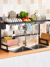  65/85cm Stainless Steel Dish Rack Drainer Kitchen Storage Drying Shelf Tray Over Sink Utensil Holder Drain Kitchen Organizer 
