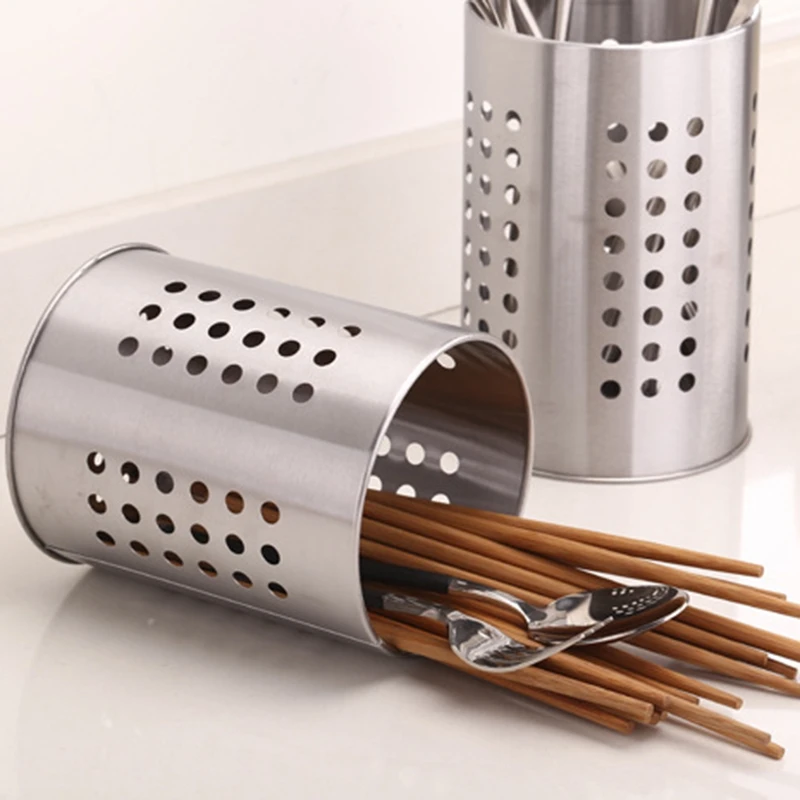 Stainless Steel Drainer Basket  Hanging Rack standing Spoons Forks Knives Chopsticks Utensils Holder Tableware Kitchen Cutlery Flatware Racks Storage Organizers Holders in silver