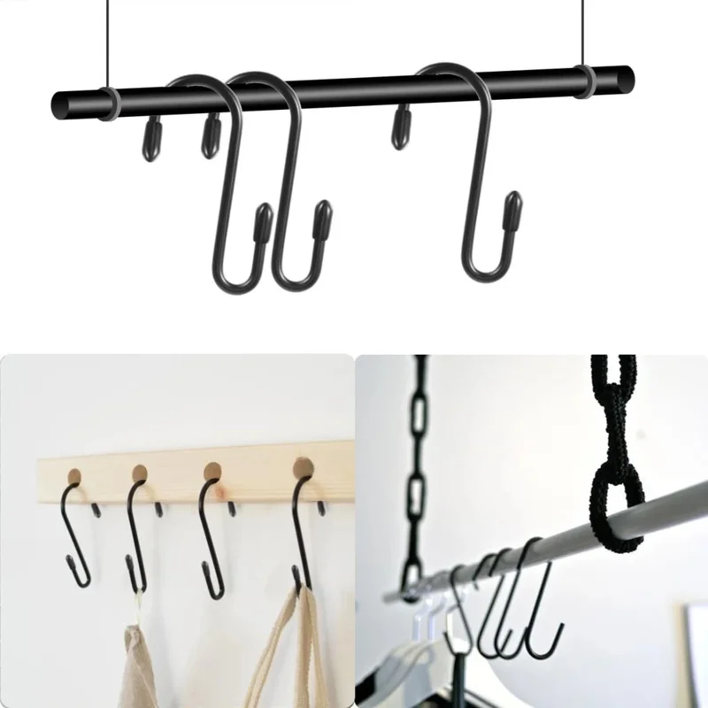 S Hook 10 pieces 6.2cm Black Heavy-duty For Kitchen Bathroom Bedroom Office