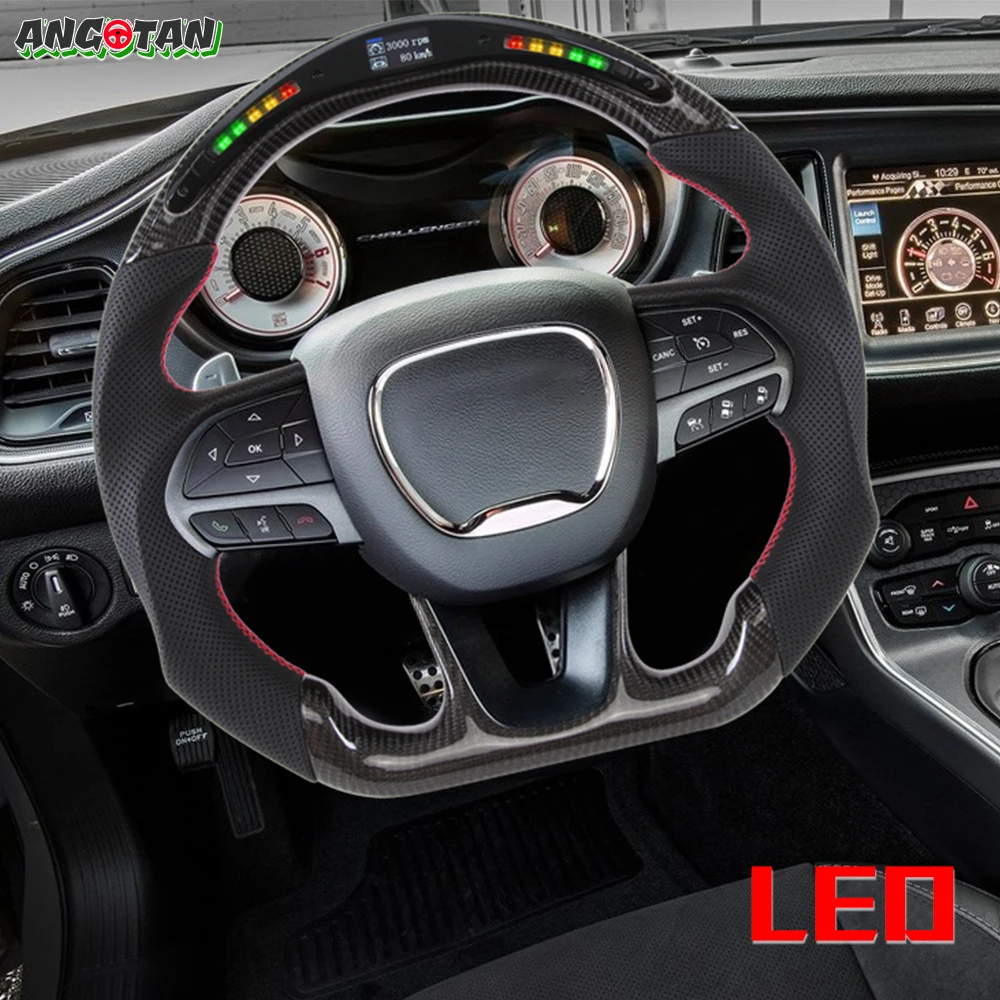 Dodge Challenger Charger 2015-2024 Jeep Grand Cherokee SRT 2014-2024 Preforated Leather 용 건식 LED 탄소 섬유 스티어링 휠