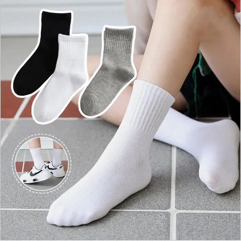 

5 Pairs/ Lot Pure Colour Soft Breathable Cotton Kids School Socks Girls Boys Casual Grey Black White Sports Children's Socks