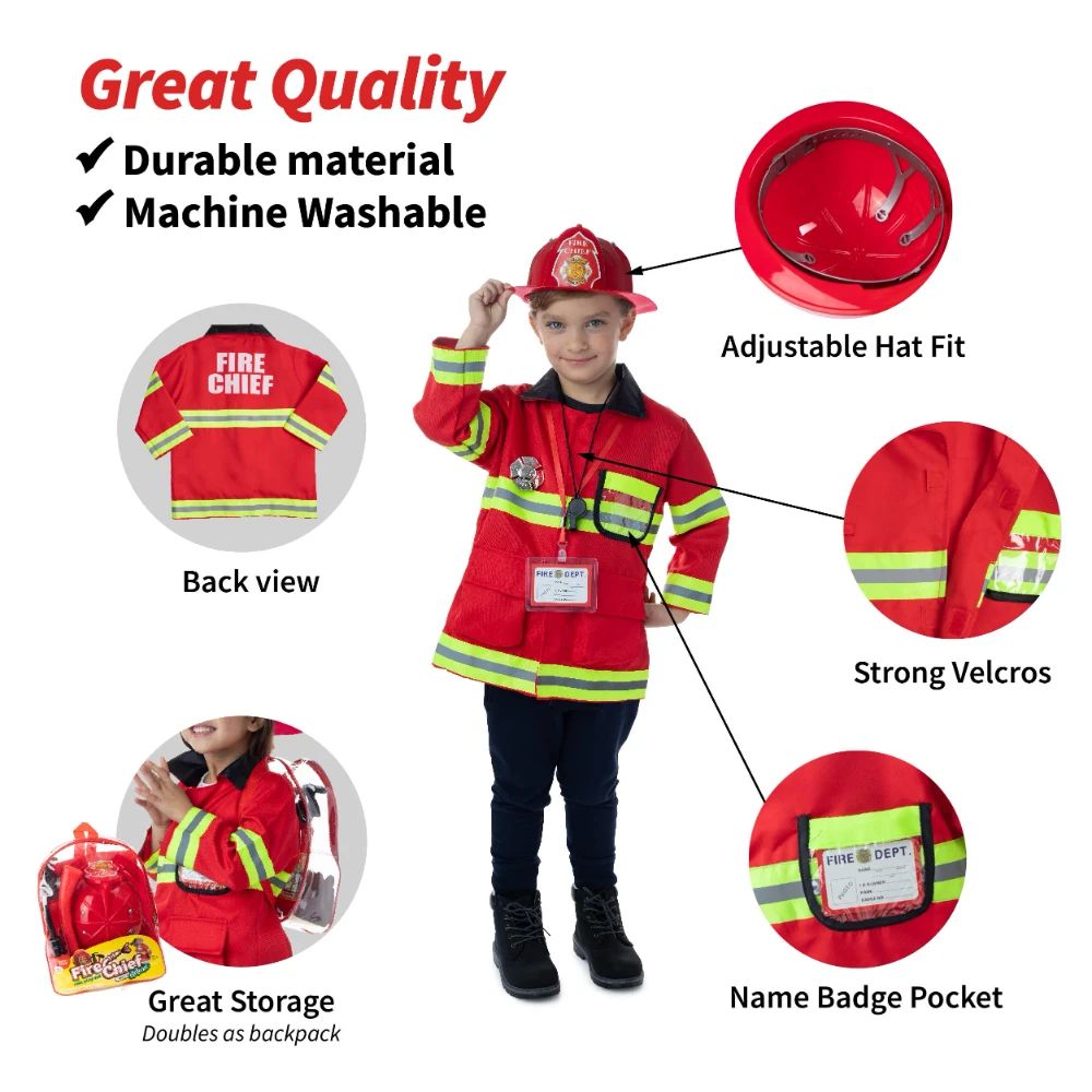 WizKidz Premium Washable Kids Fireman Costume Toy with Complete Firefighter Accessories for Boys & Girls Toddlers and Children 2