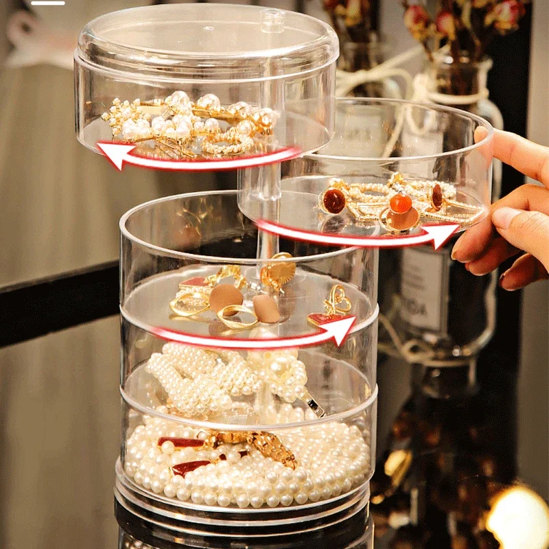 

360 Degree Rotating Jewelry Storage Box Makeup Organizer Cosmetic Storage Rack Fashion Display Stand Clear High Capacity