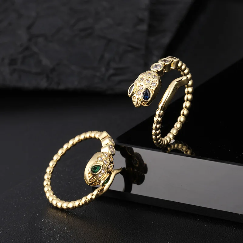 

S3366 Fashion Jewelry Snakes Ring Micro-inset Zircon Snake Bone Chain Opening Rings