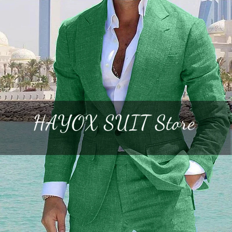 Men's Suit 2 Piece Set Linen Lapel Slim Fit Single Button Casual Comfortable Suit Formal Groom Best Man Dress Elegant and Stylis mens suit