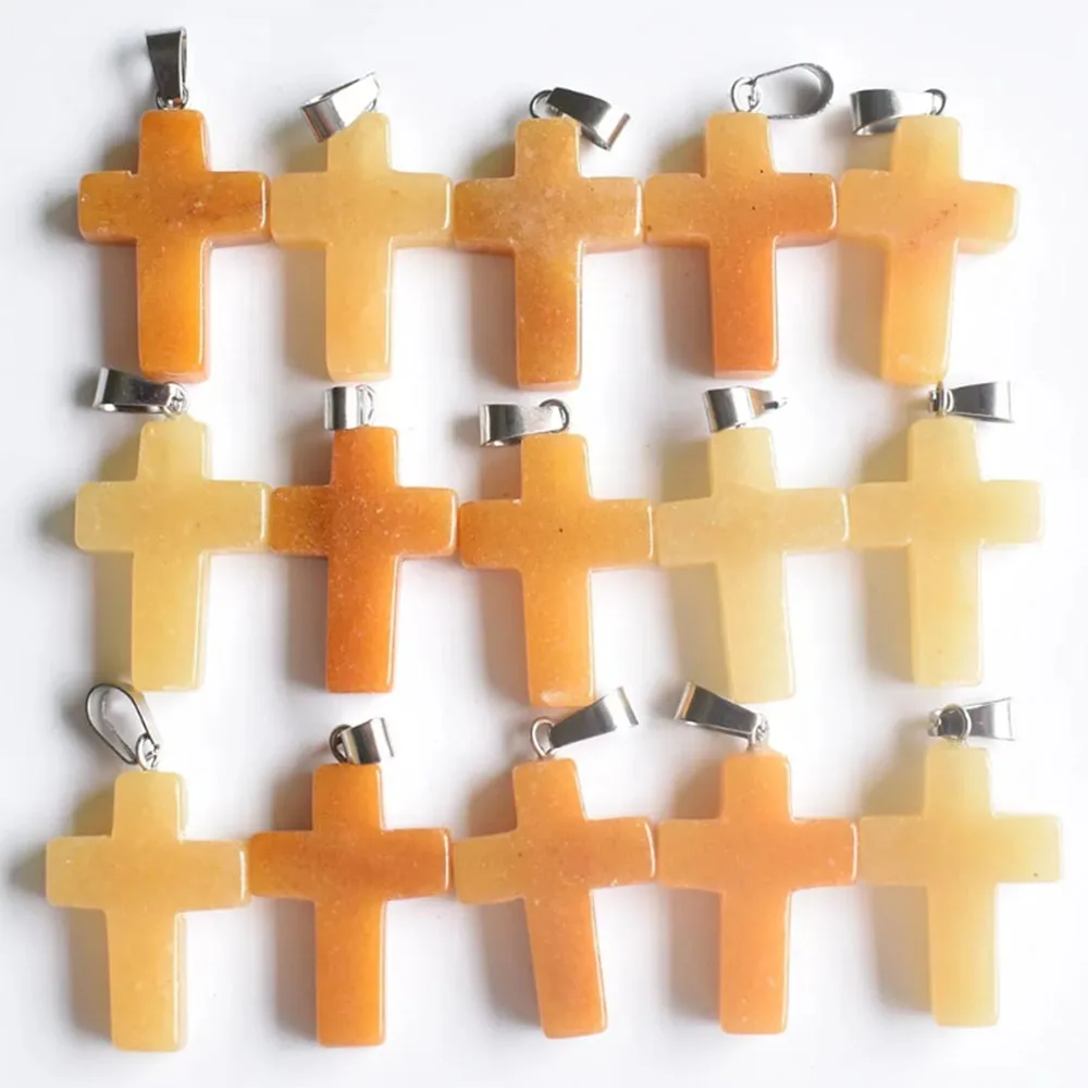 

Fashion hot selling natural stone topaz cross pendants charms for men and women jewelry making Wholesale 50pcs free Shipping