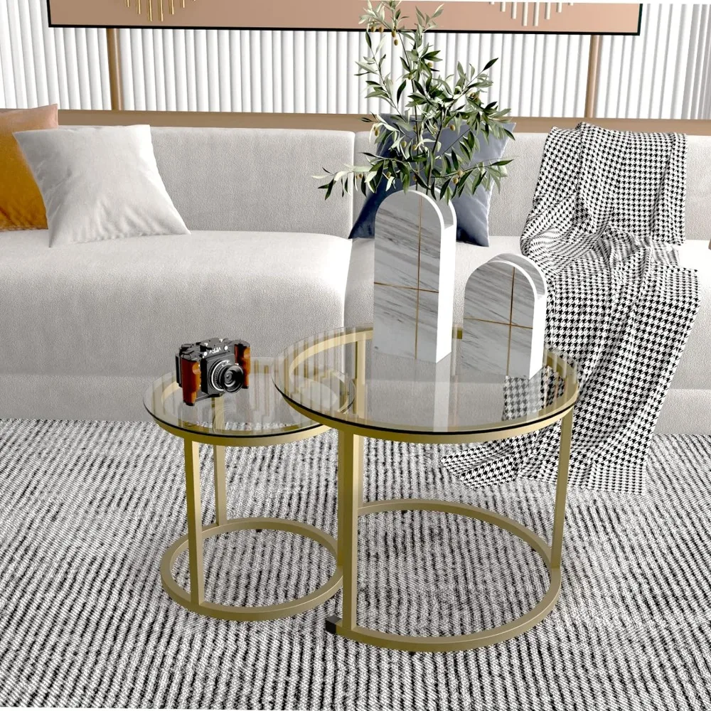 Coffee Table Set of 2, Small Glass Nesting Tables for Living Room Bedroom,Coffee Table luxury european lace embroidered sequins square tablecloth bedroom balcony coffee small round table cloth banquet party tapete
