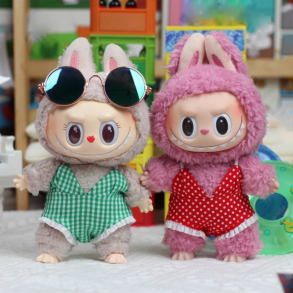 For 15/17cm Labubu Doll Summer Bikini Set Sunglasses Fashion swimsuit Swimming Accessories for 3.0 Big Into Energy Ropa Labubu 2