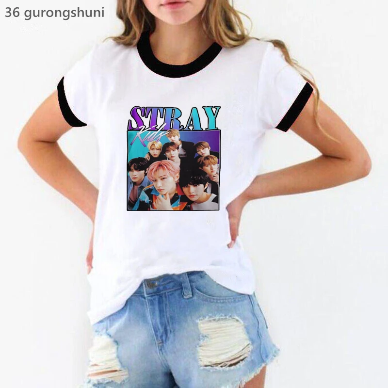 

2023 New Arrival women tshirts Stray Kids Cartoon Print Tshirt Women Summer Tee Shirt Femme Korean Style Hip Hop T Shirt Female