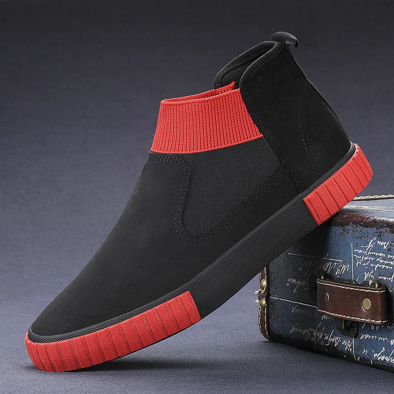 

Hot Sale Fashion Men's Suede Casual Shoes Lightweight High top Sneakers Men Loafers Shoes Comfortable Slip On Man Flats Footwear