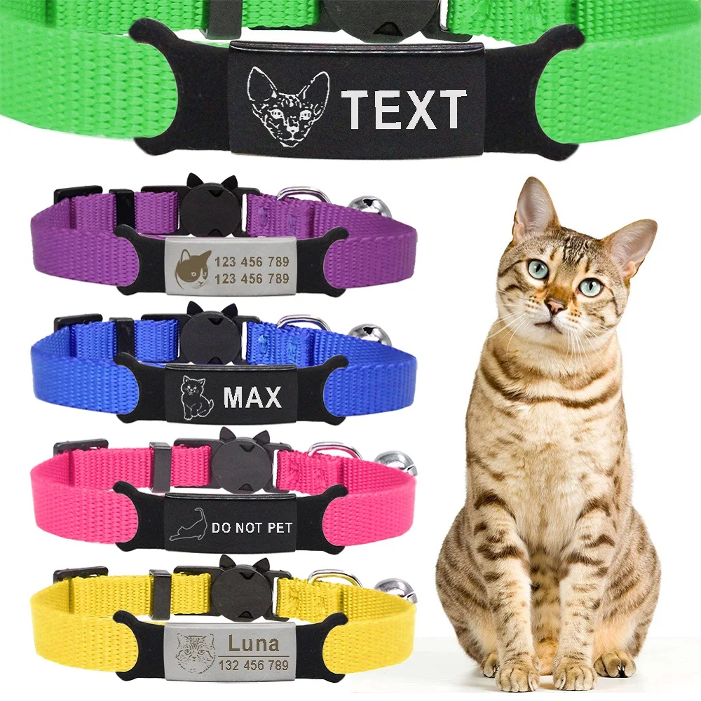 

Customize Cat Collar Safety Breakaway Cute Cat cartoon Face Personalized ID Engraving Nylon Adjustable for Kittens Necklace