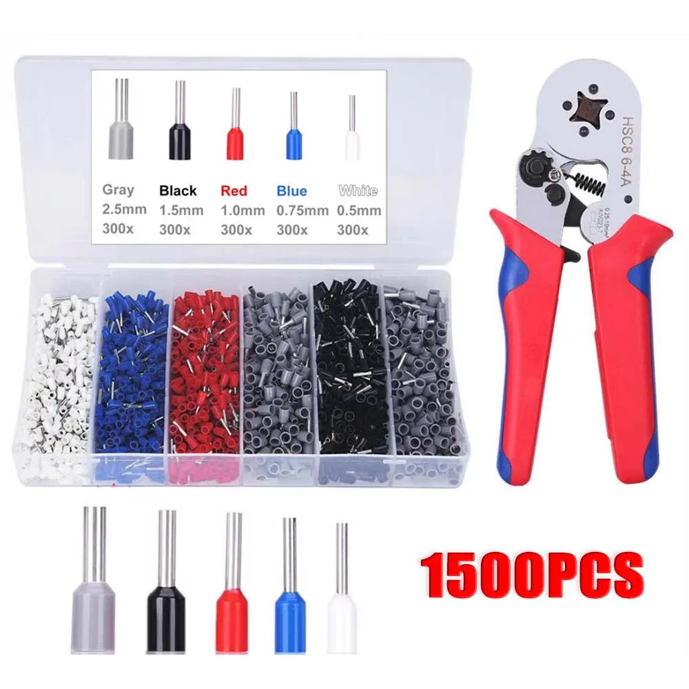 1500pcs Wire Ferrules Terminals Kit with Crimping Pliers
