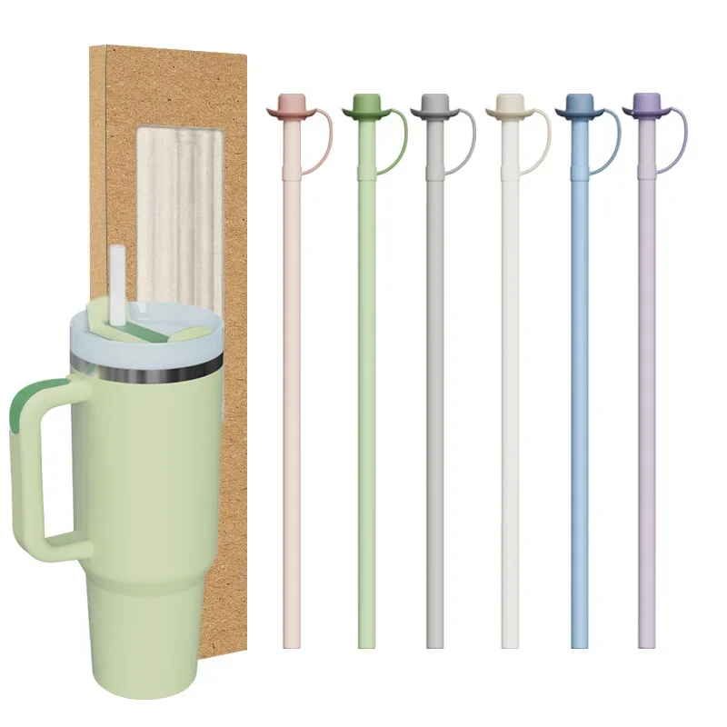 Pailles Silicone 30.5cm Pour Gobelet Stanley 40oz - Lot 6 Couleurs - Avec Couvercles