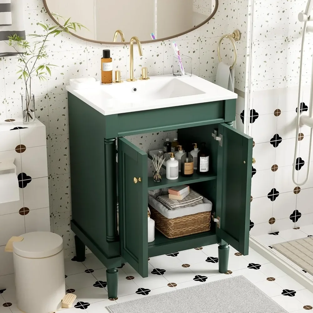 24&rdquo; Bathroom Vanity with Sink, Powder Room Small with 2-Door Cabinet, Undermount Sink, Solid Wood Frame Fashion