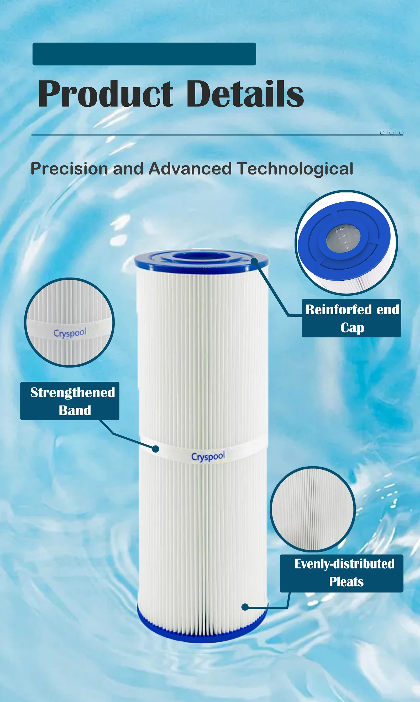 Description Picture 4 of itemCryspool Spa Filter Compatible with PWWPC150B, Sta-Rite 25230-0150S, Posi-Clear PXC-150, Unicel C-8416, 150 sq. ft. 1 Pack