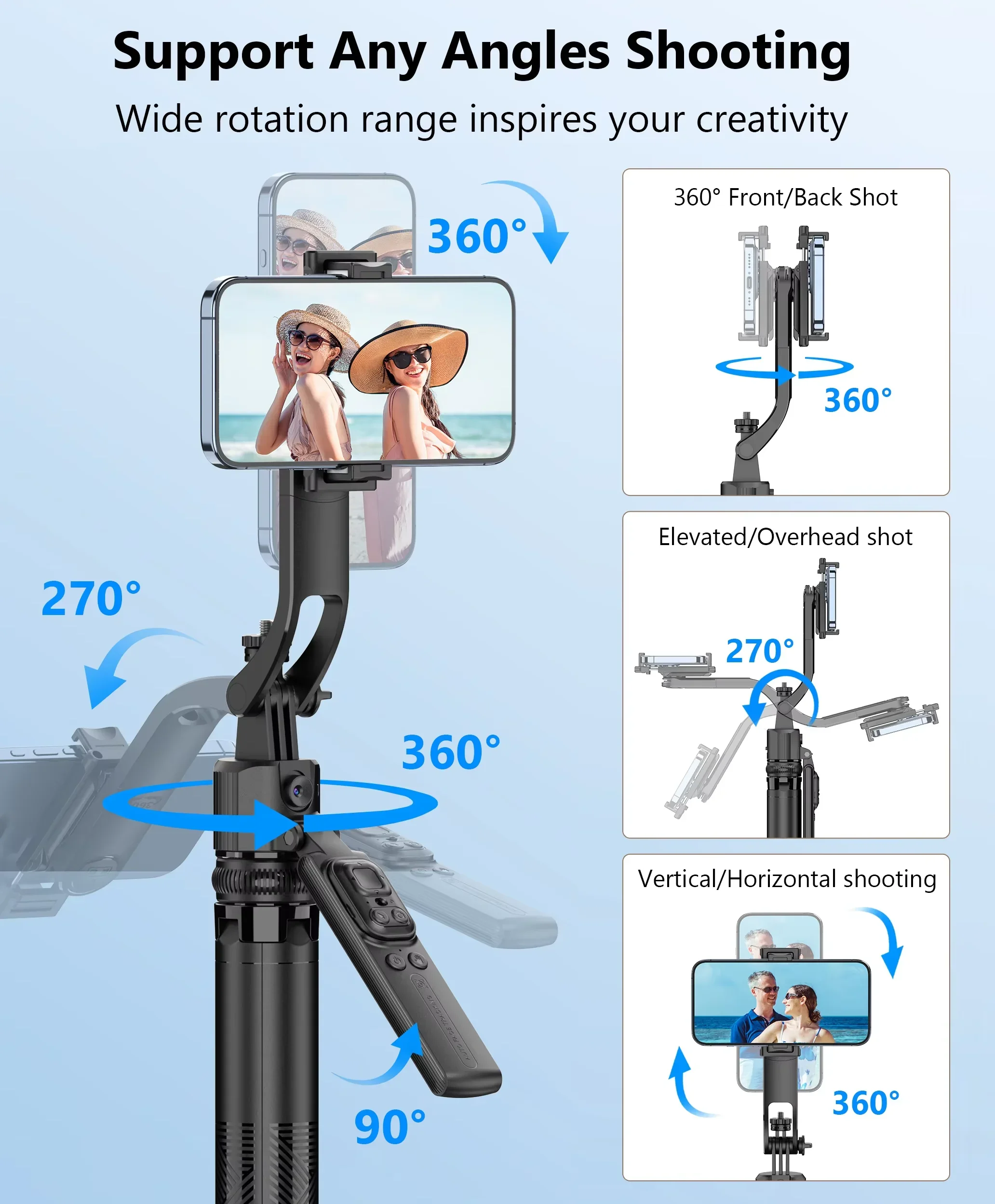 Gimbal C17-BK-LED avec LED éclairant une scène de vlog en extérieur