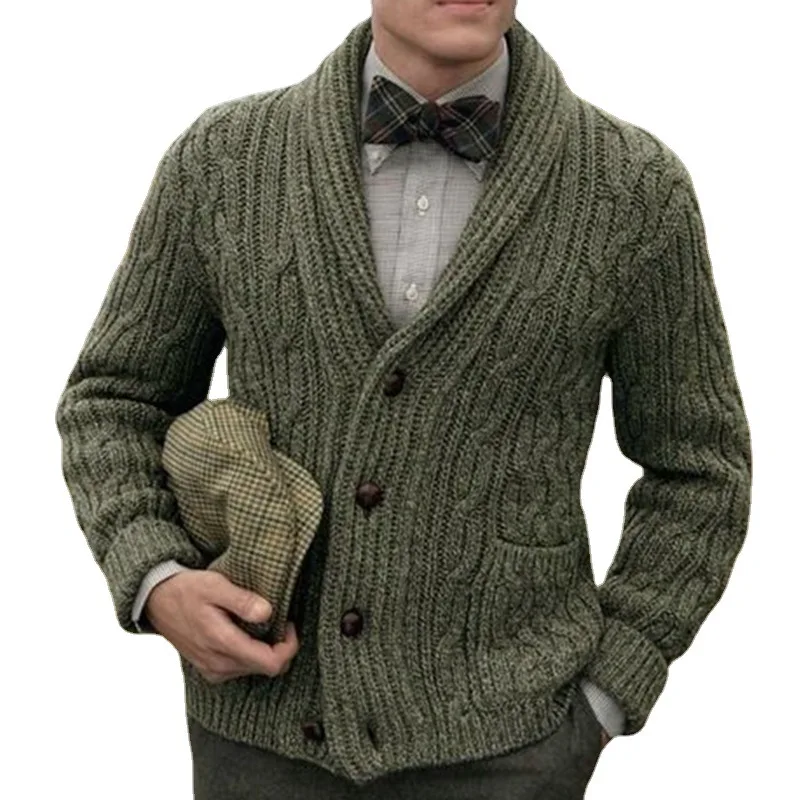 Men's Sweater Cardigan 2023 Autumn And Winter New Single-Breasted Twist Flower Cardigan Casual Large Size Sweater