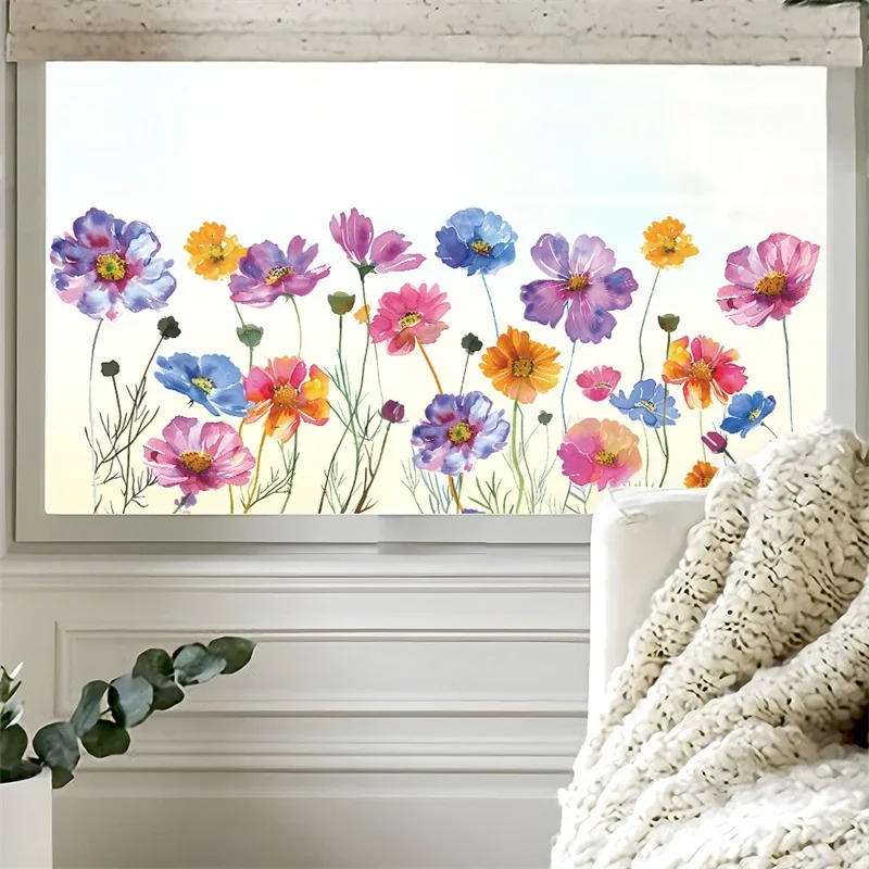 Double Sided Flowers Wall Stickers Electrostatic Paste Window Film Decorative Window Glass Decals Home Decor