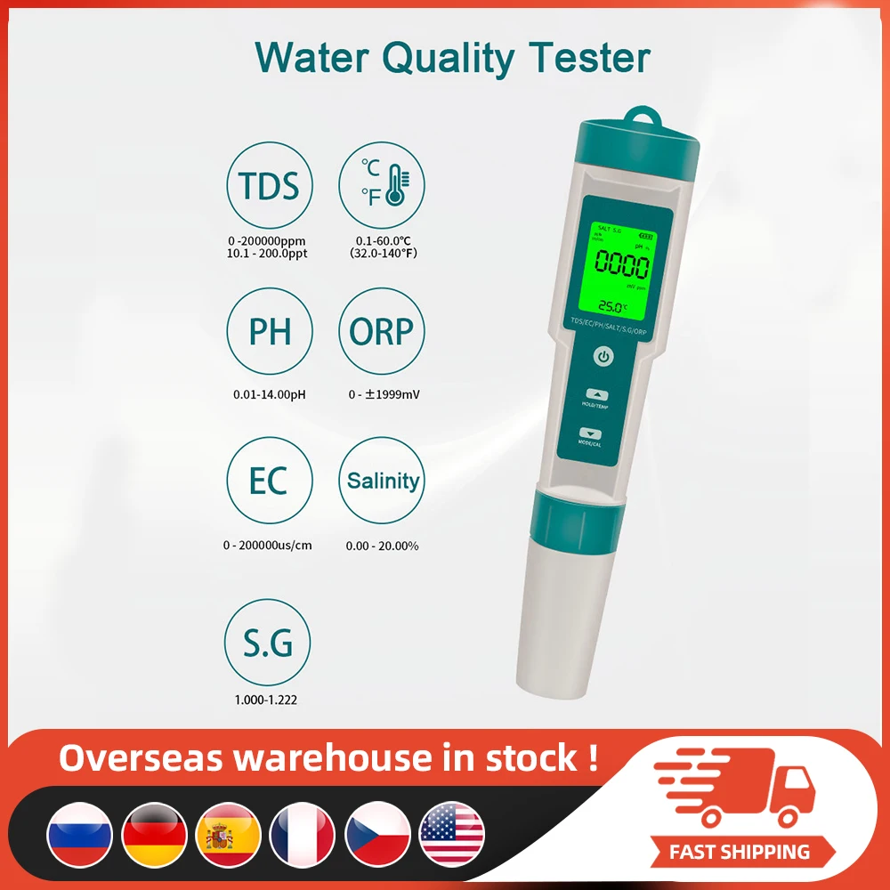 7in1 PH Meter Digital Water Quality Tester PH/TDS/EC/Salinity/ORP/S.G/Temperature Measuring Pen for Aquariums Monitor Quality Water,water tester,ph meter,water quality detector