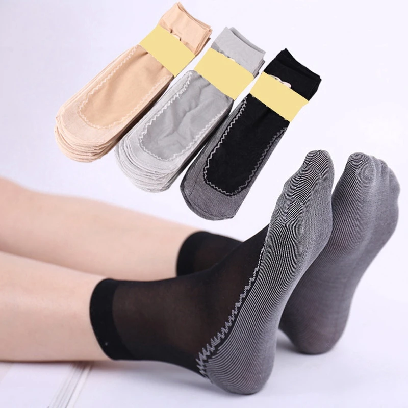 Description Picture 2 of item4Pairs Summer Soft Socks Women Cotton Breathable Bottom Non-Slip Transparent Thin Socks Ladies Short Sock Nylon Slippers Sock