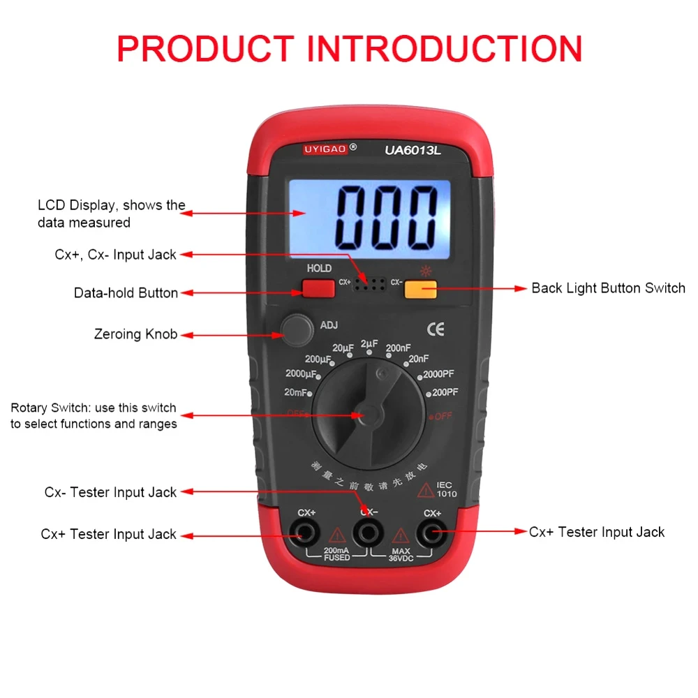 UYIGAO UA6013L Digital LCD Capacitor Capacity Meter Professional Capacimeter Capacitance Tester Capacitor Capacity Measurement