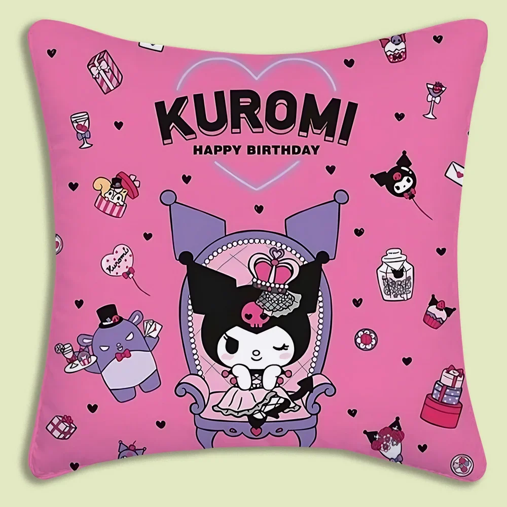 Cartoon cute Kuromi Melody Pillow Covers Cartoon Sofa Decorative Home Double-sided Printing Short Plush Cute Cushion Cover