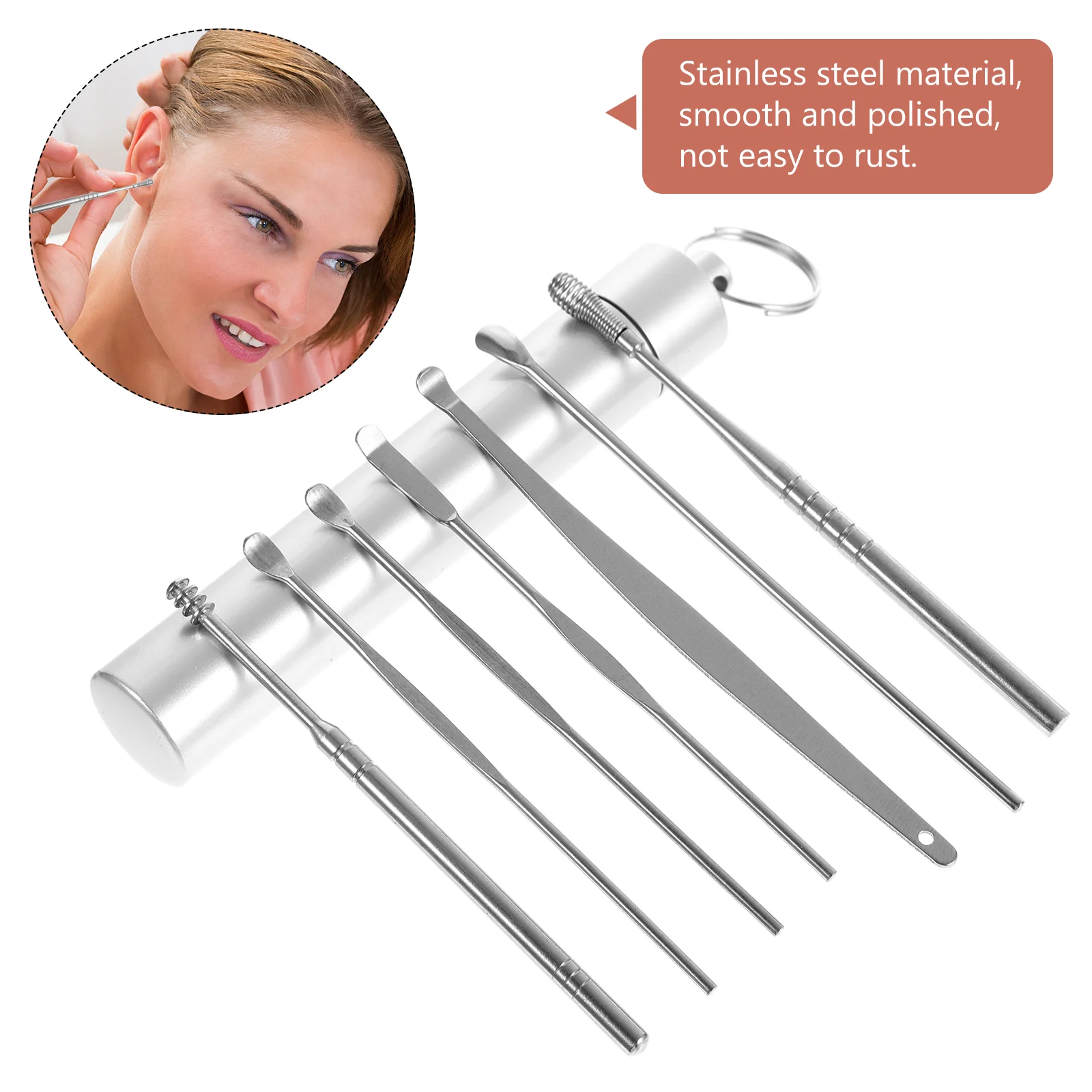 7 Pcs Ear Pick Suit Wax Removal Kit Stainless Steel Spoons Portable Pickers Cleaning Supplies Polished Tools 2