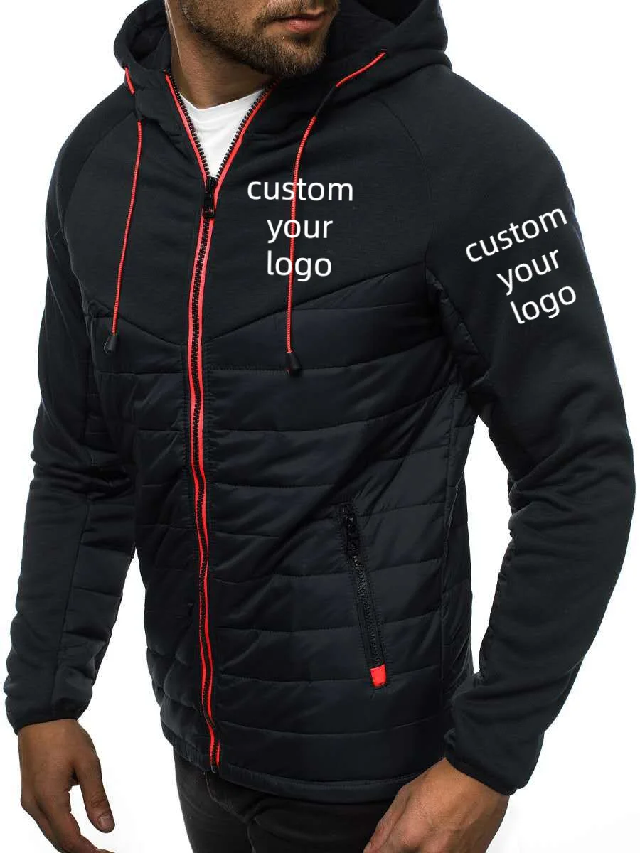 Custom Your Logo Men's Jacket Spring Autumn Patchwork Zipper Long Sleeve Hooded Coat Male Clothing Casual